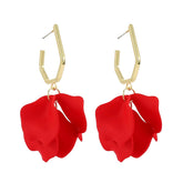 Petunia Gold Hoop with Red Petal Shaped Dangles